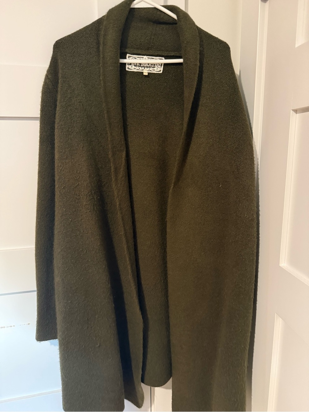 Pink Martini Olive Open-Front Shawl Collar Coatigan